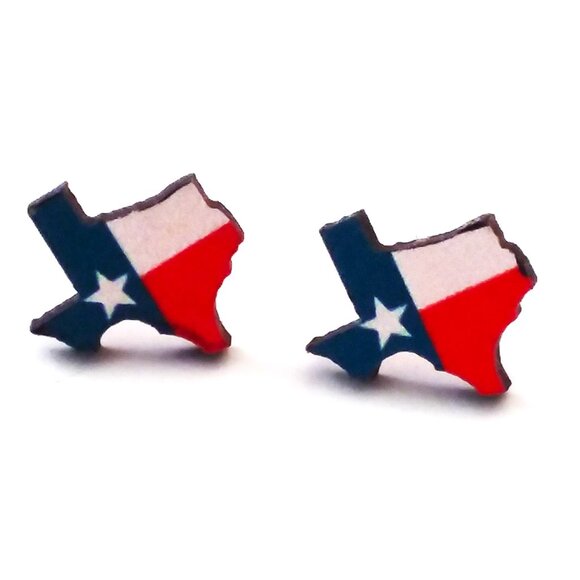 Earrings Rustic Texas Wood State Flag Stud Trendy Red White Blue Lone Star NEW - Picture 1 of 2